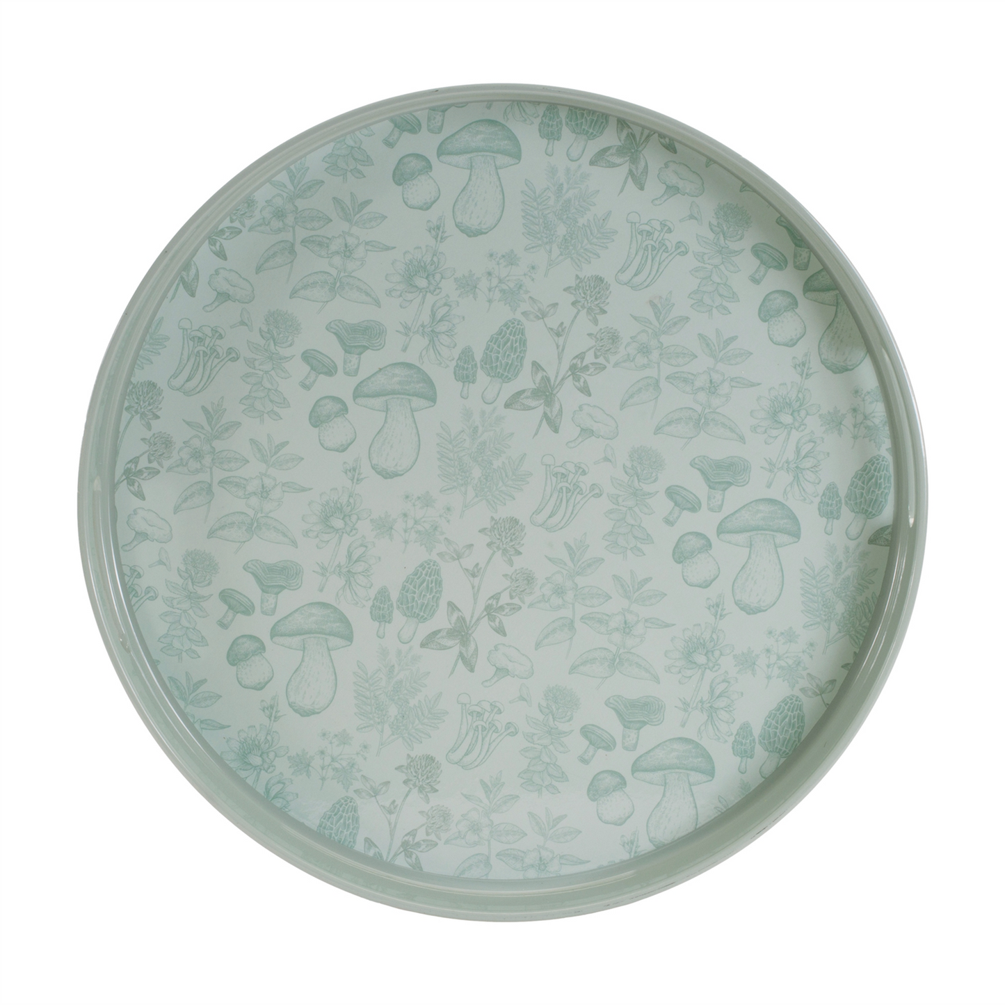 Round Mushroom and Floral Print Tray 13.5"D