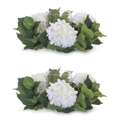 Hydrangea Candle Ring with Glass Hurricane (Set of 2)