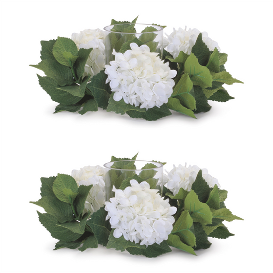 Hydrangea Candle Ring with Glass Hurricane (Set of 2) -Ship Only