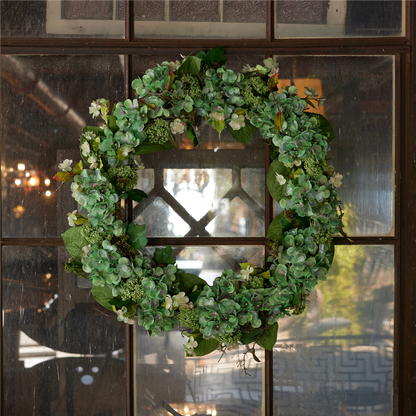 Hydrangea and Seedum Floral Wreath 32"D