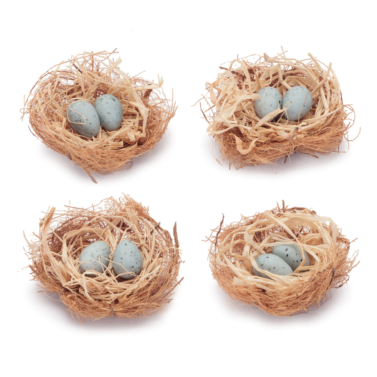Twig Bird Nest with Eggs and Raffia (Set of 8) -Ship Only