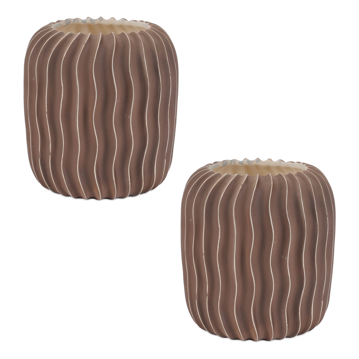 Wavy Ribbed Ceramic Vase (Set of 2) -Ship Only