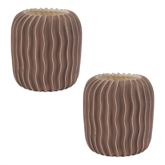 Wavy Ribbed Ceramic Vase (Set of 2) -Ship Only