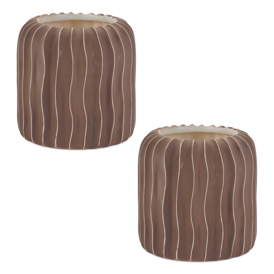 Wavy Ribbed Ceramic Vase (Set of 2) -Ship Only