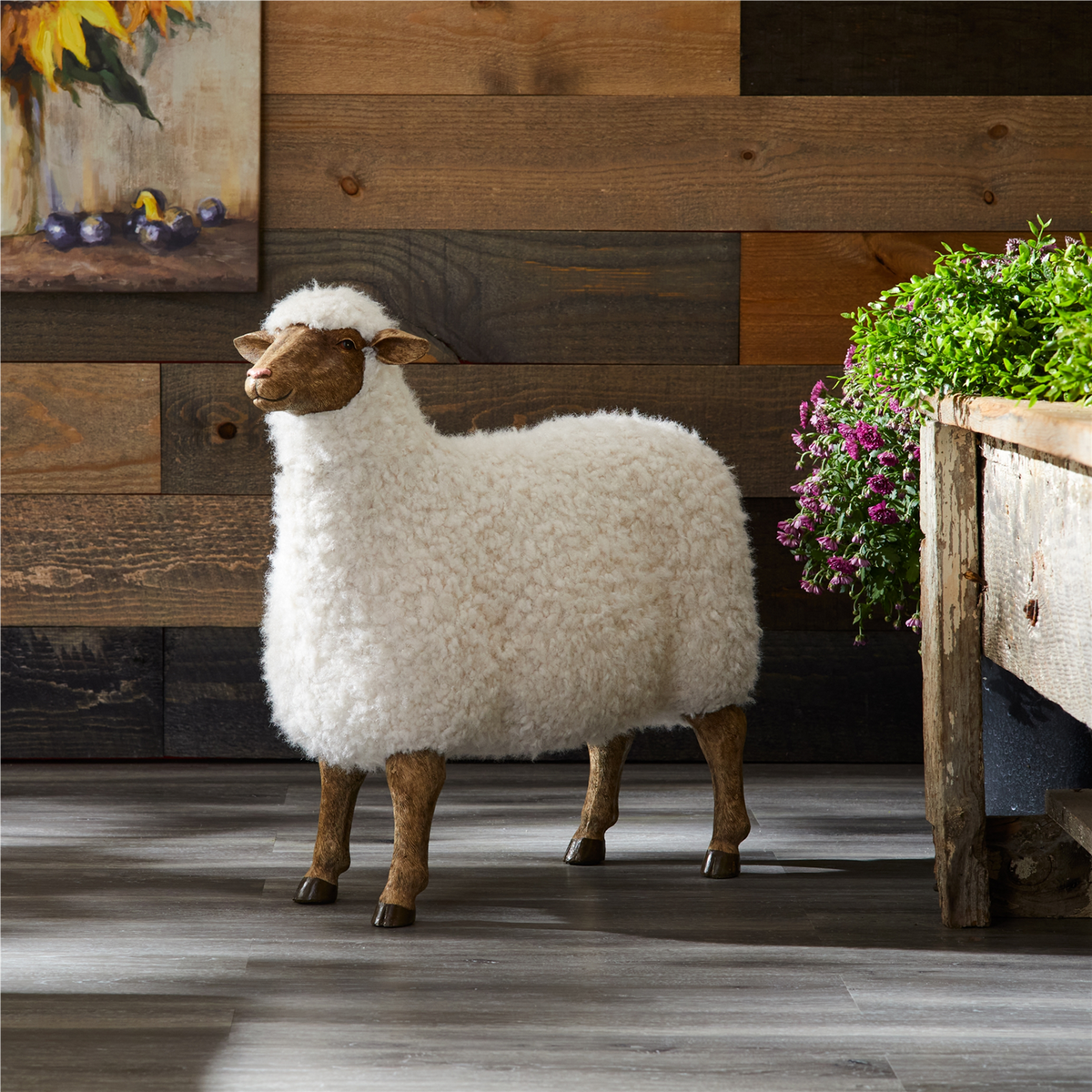 Furry Sheep Statue 23"L -Ship Only