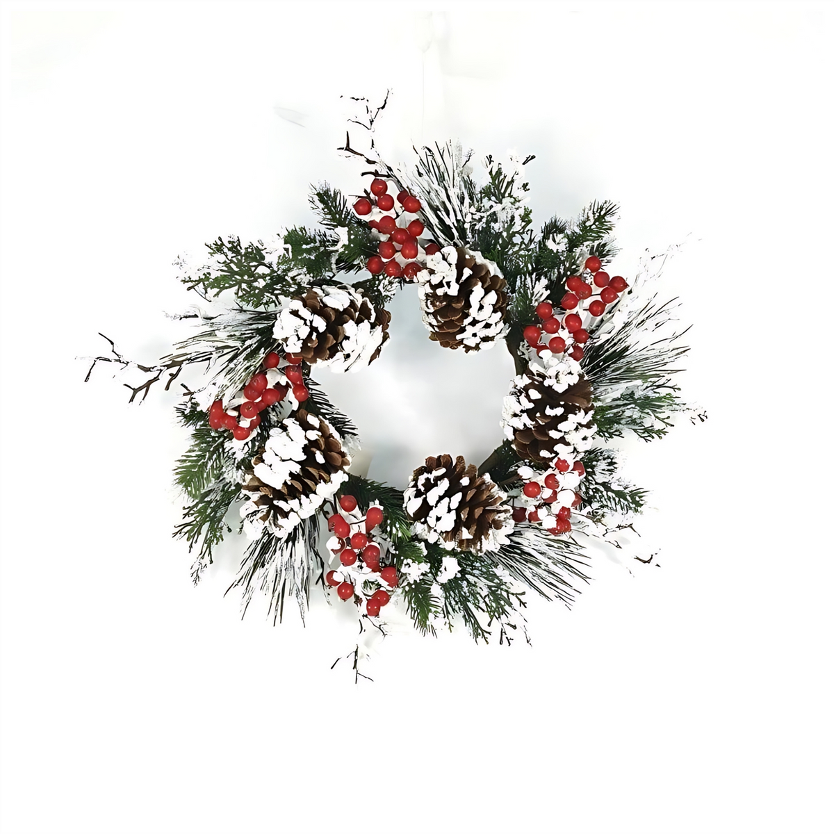 Snow Mixed Pine Berry Wreath 20"D -Ship Only