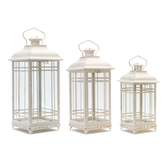 Traditional Ivory Metal Lantern (Set of 3) -Ship Only