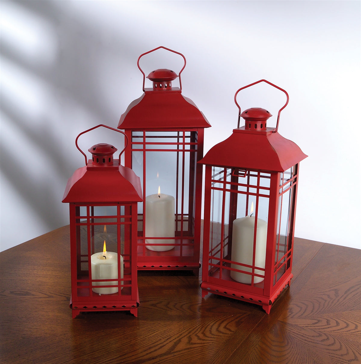 Traditional Red Metal Lantern (Set of 3) -Ship Only