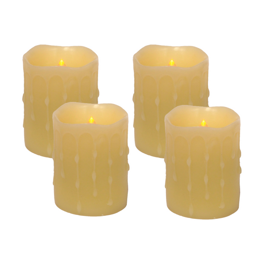 LED Dripping Wax Pillar Candles (Set of 4) -Ship Only