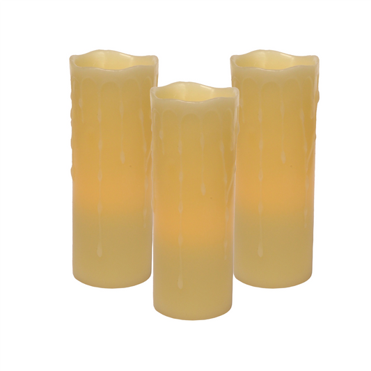 LED Wax Dripping Pillar Candle (Set of 3) 3"Dx8"H Wax/Plastic - 2 C Batteries Not Incld. -Ship Only