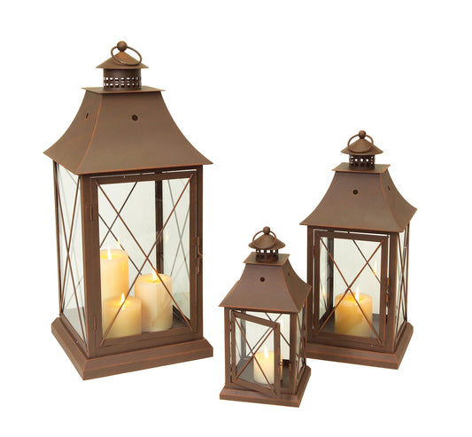 Classic Brown Metal Lantern (Set of 3) -Ship Only