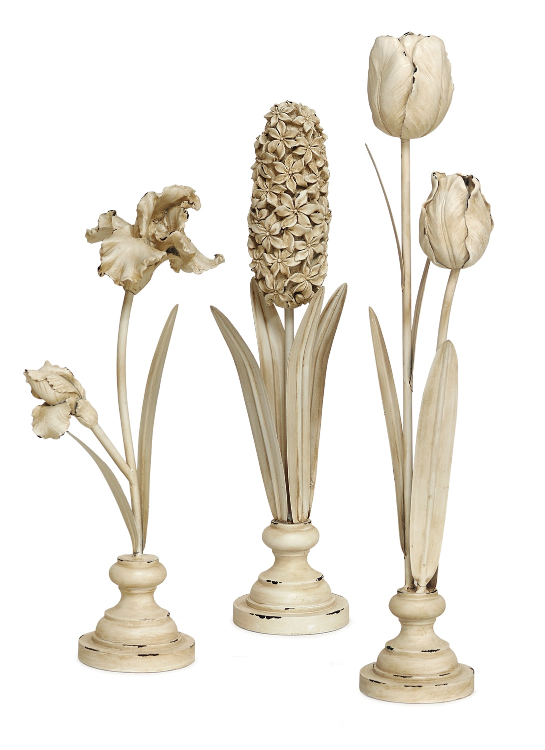 Distressed Ivory Floral Stem Sculpture (Set of 3) -Ship Only