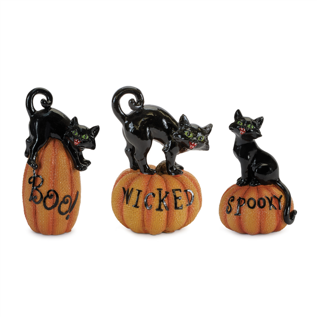Black Cat on Pumpkin Figurine (Set of 3) -Ship Only