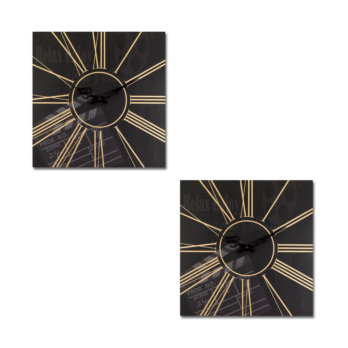 Modern Movie Theatre Wall Clock (Set of 2) 15.5"SQ -Ship Only