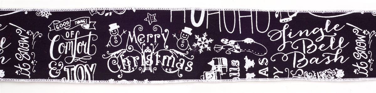 Black and White Christmas Sentiment Ribbon (Set of 2) -Ship Only