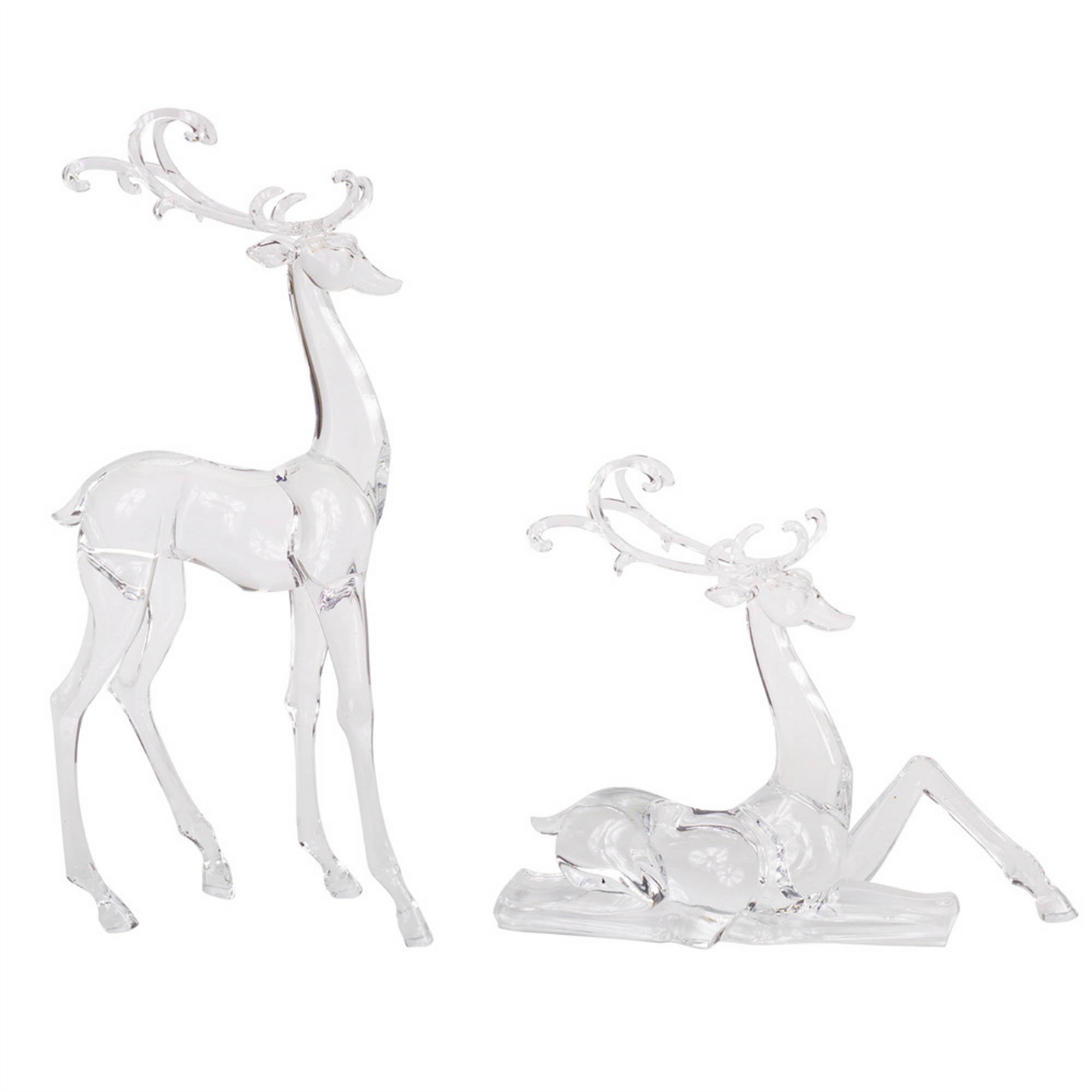 Modern Clear Acrylic Holiday Deer Figurine (Set of 2) -Ship Only