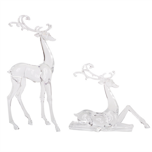 Modern Clear Acrylic Holiday Deer Figurine (Set of 2) -Ship Only