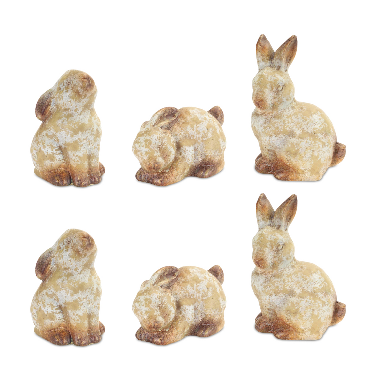 Weathered Terra Cotta Rabbit Garden Statue (Set of 6) -Ship Only