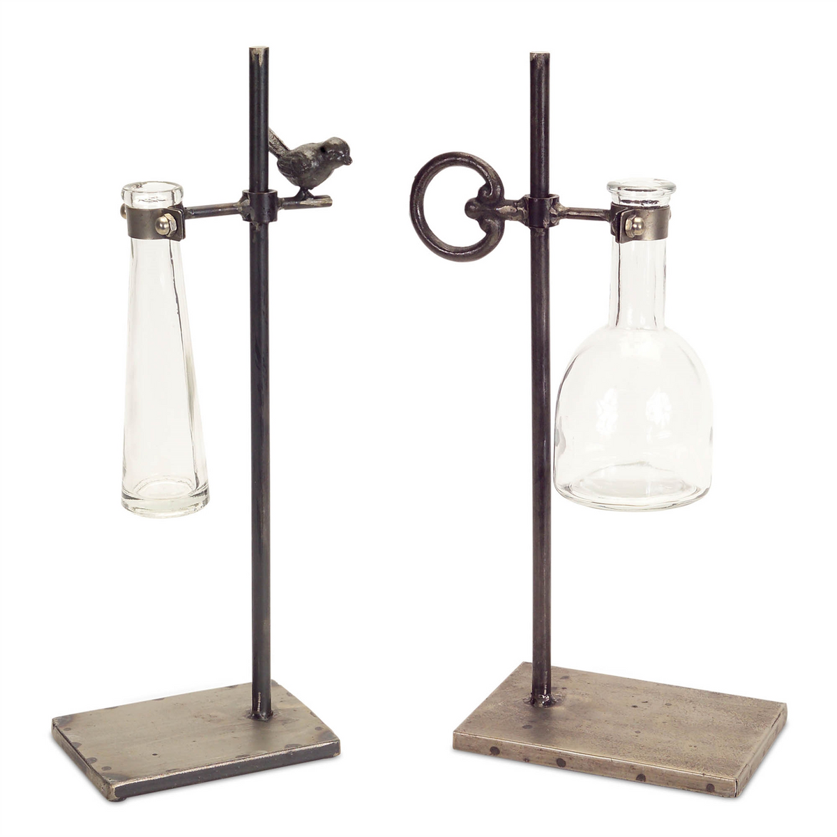 Hanging Bud Vase with Metal Stand (Set of 2) -Ship Only