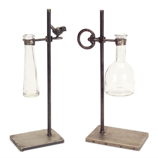 Hanging Bud Vase with Metal Stand (Set of 2) -Ship Only