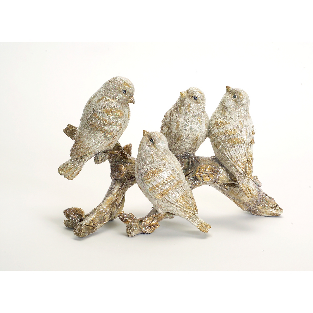 Gold Brushed Birds on a Branch Figurine (Set of 2) -Ship Only