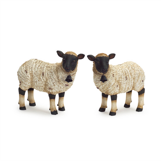 Rustic Sheep Figurine with Bell Accent (Set of 2) -Ship Only