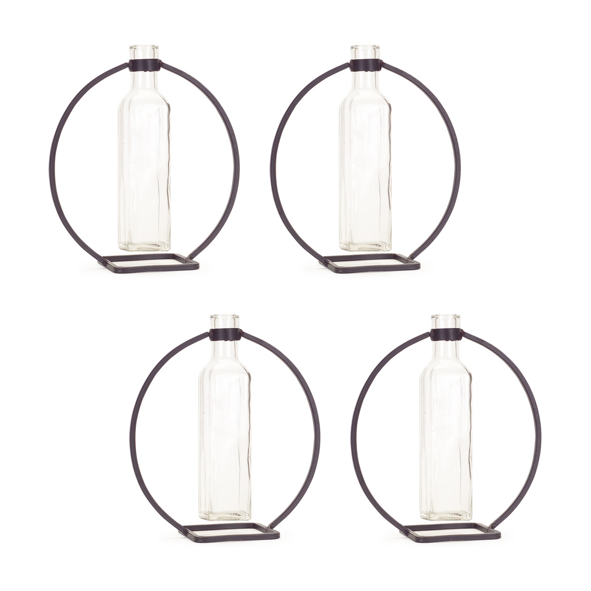 Modern Hanging Bottle Vase in Circle Stand (Set of 4) -Ship Only