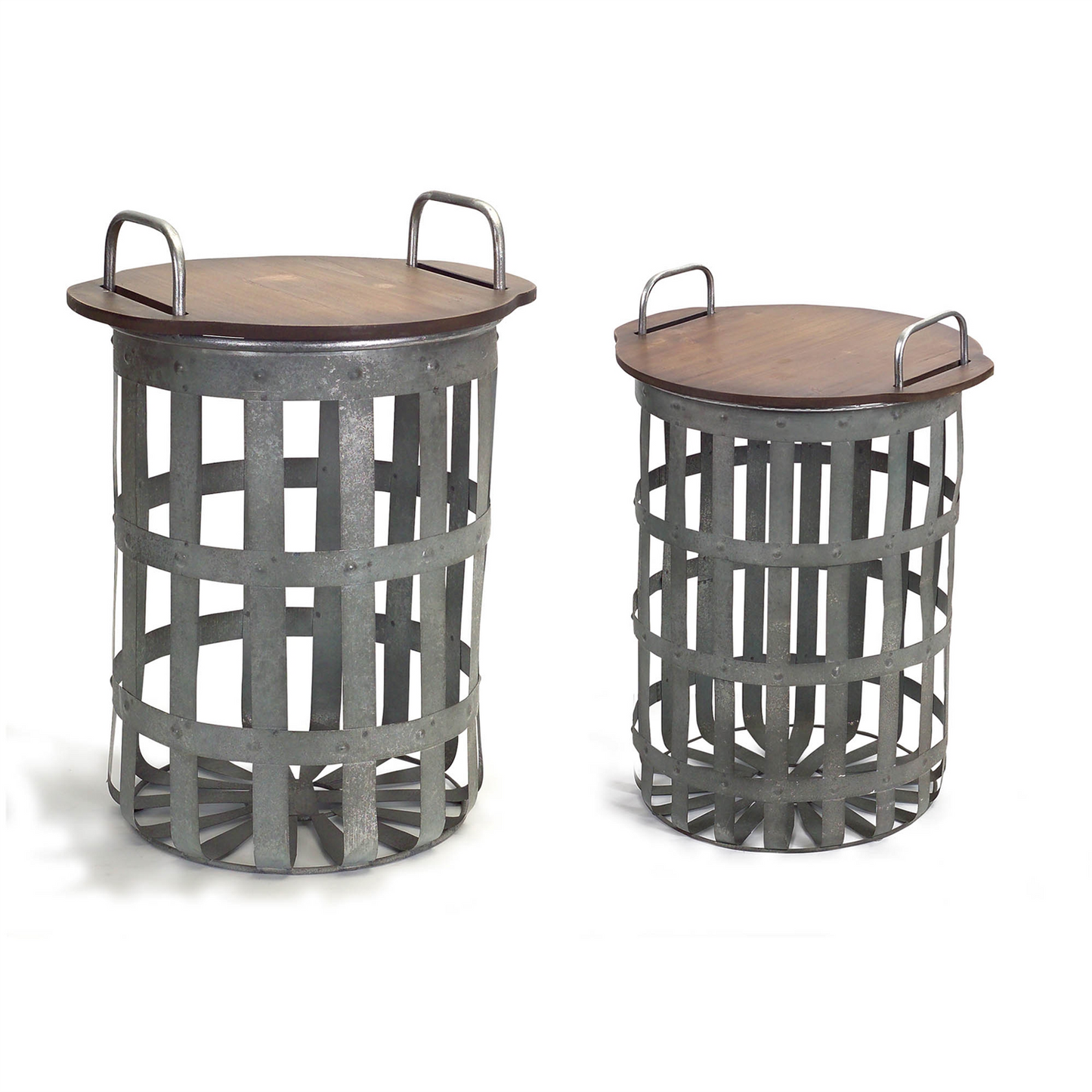 Metal and Wood Side Basket Tables (Set of 2) -Ship Only