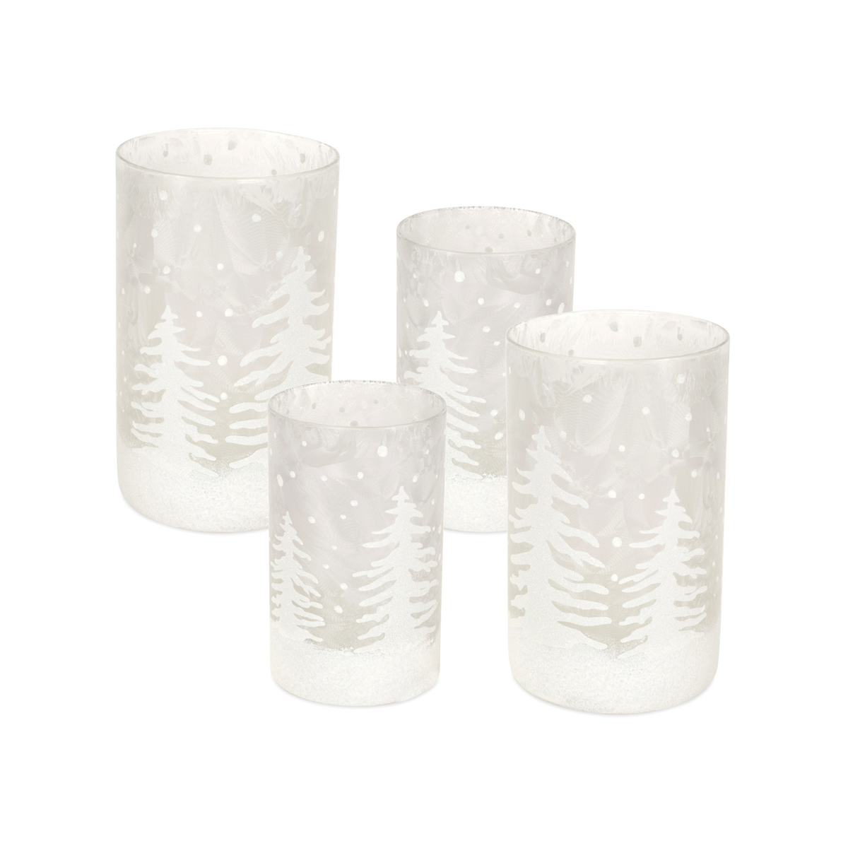 Frosted Votive Candle Holder with Snowy Forest (Set of 4) -Ship Only