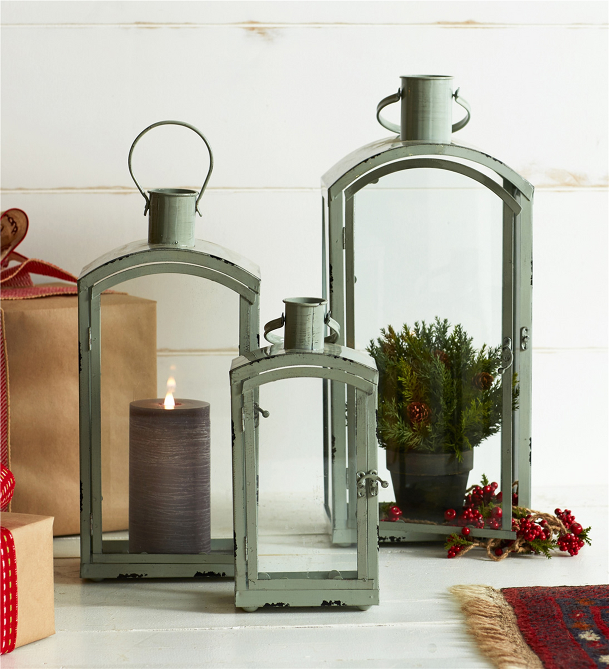 Lantern (Set of 3) 12.5"-21"H Metal/Glass -Ship Only