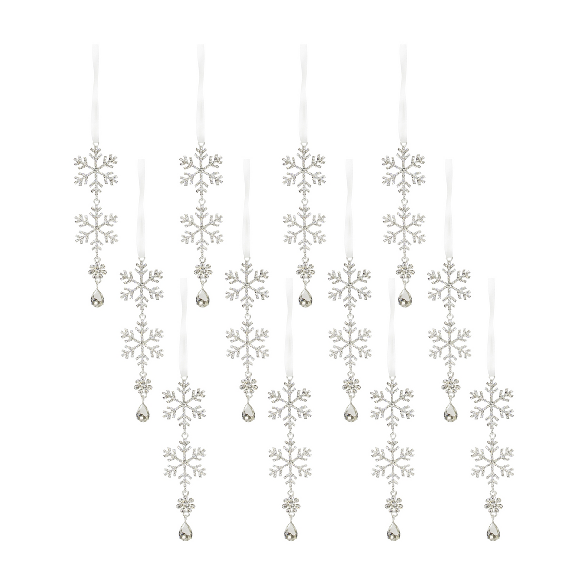 Jewel Tiered Snowflake Ornament Drop (Set of 12) -Ship Only