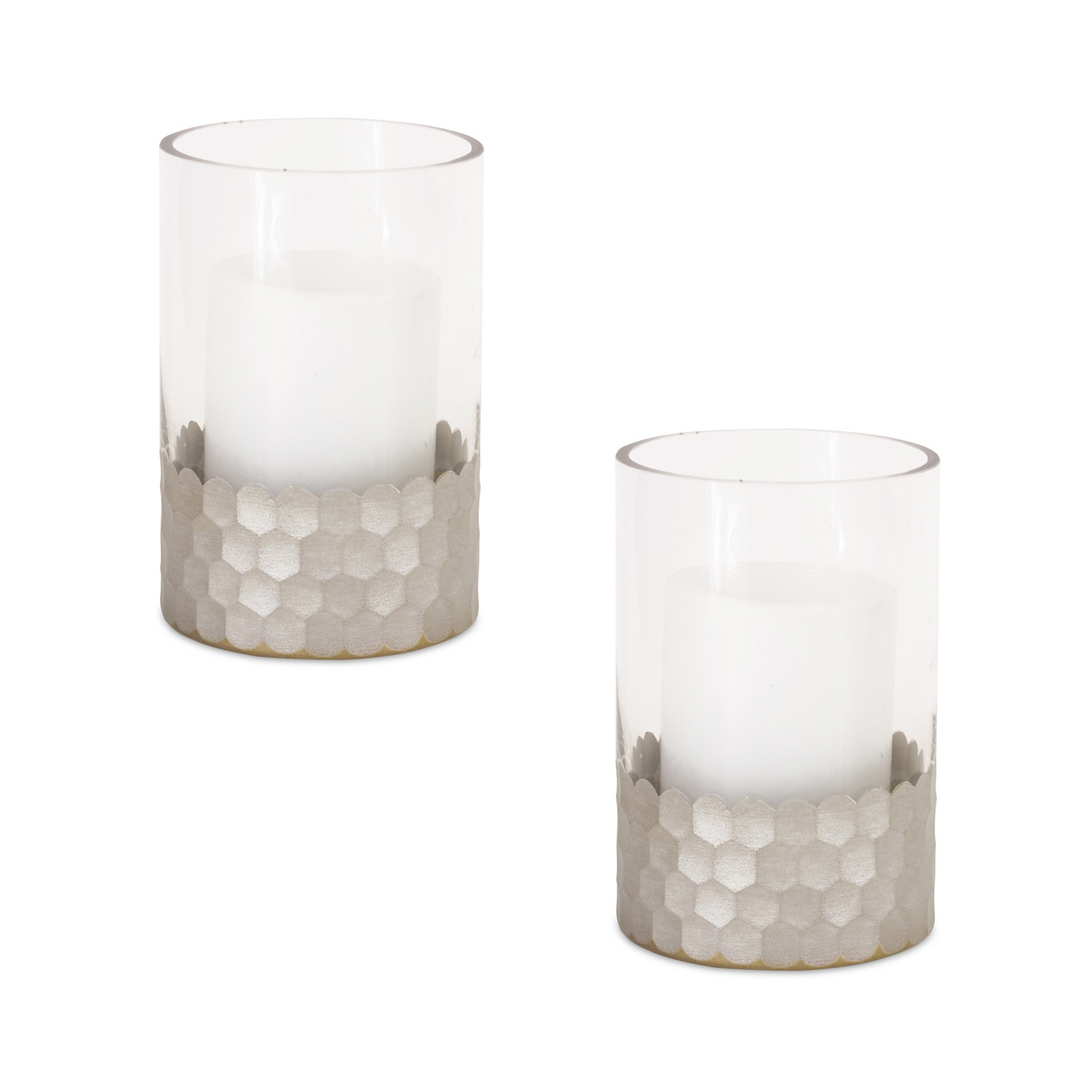 Glass Hurricane Candle Holder with Honeycomb (Set of 2) -Ship Only