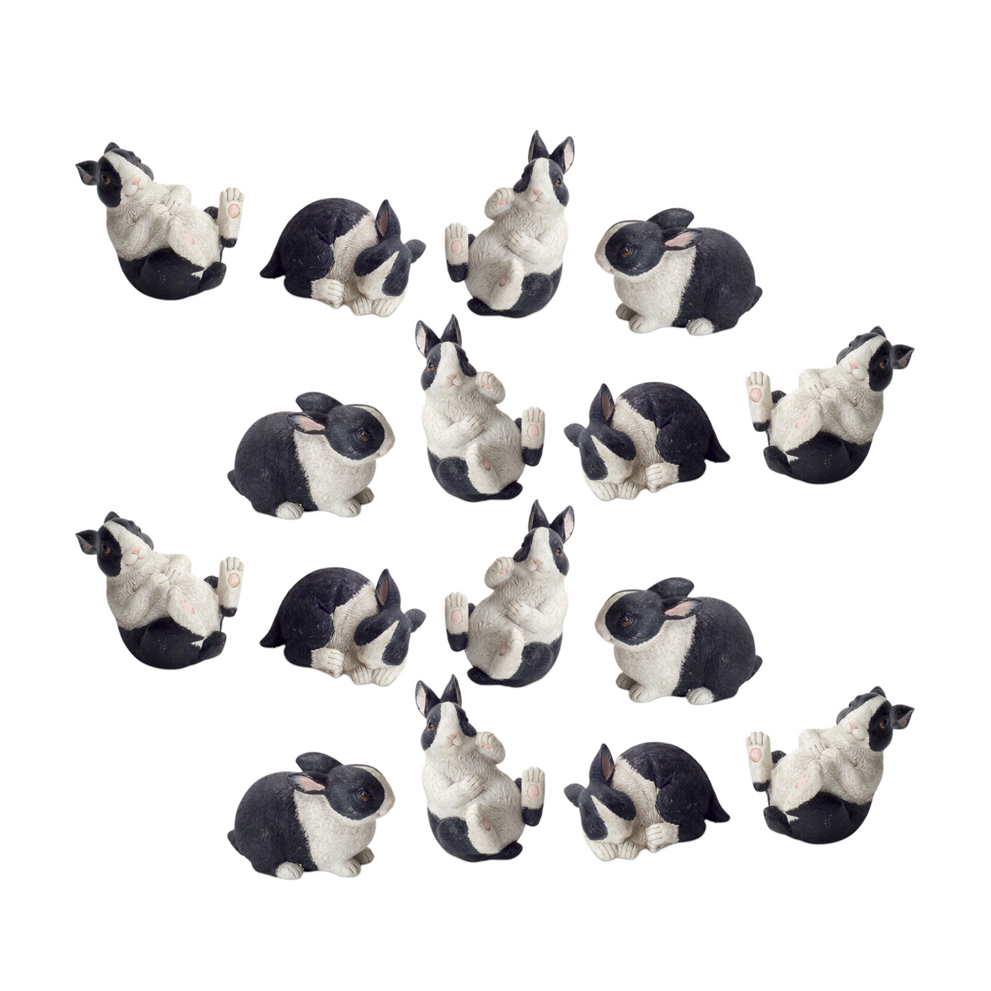 Black and White Playful Rabbit Figurine (Set of 16) -Ship Only