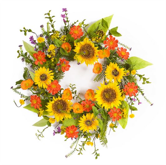 Mixed Sunflower Floral Wreath 22"D -Ship Only