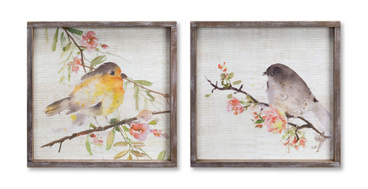 Wood Framed Watercolor Bird Plaque (Set of 2) -Ship Only