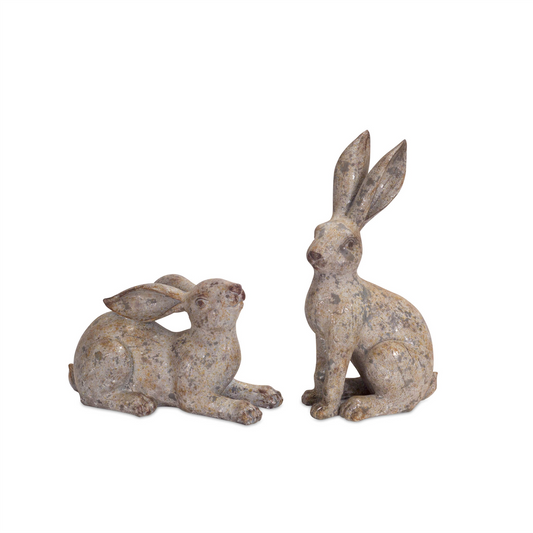 Weathered Stone Garden Rabbit Figurine (Set of 2) -Ship Only