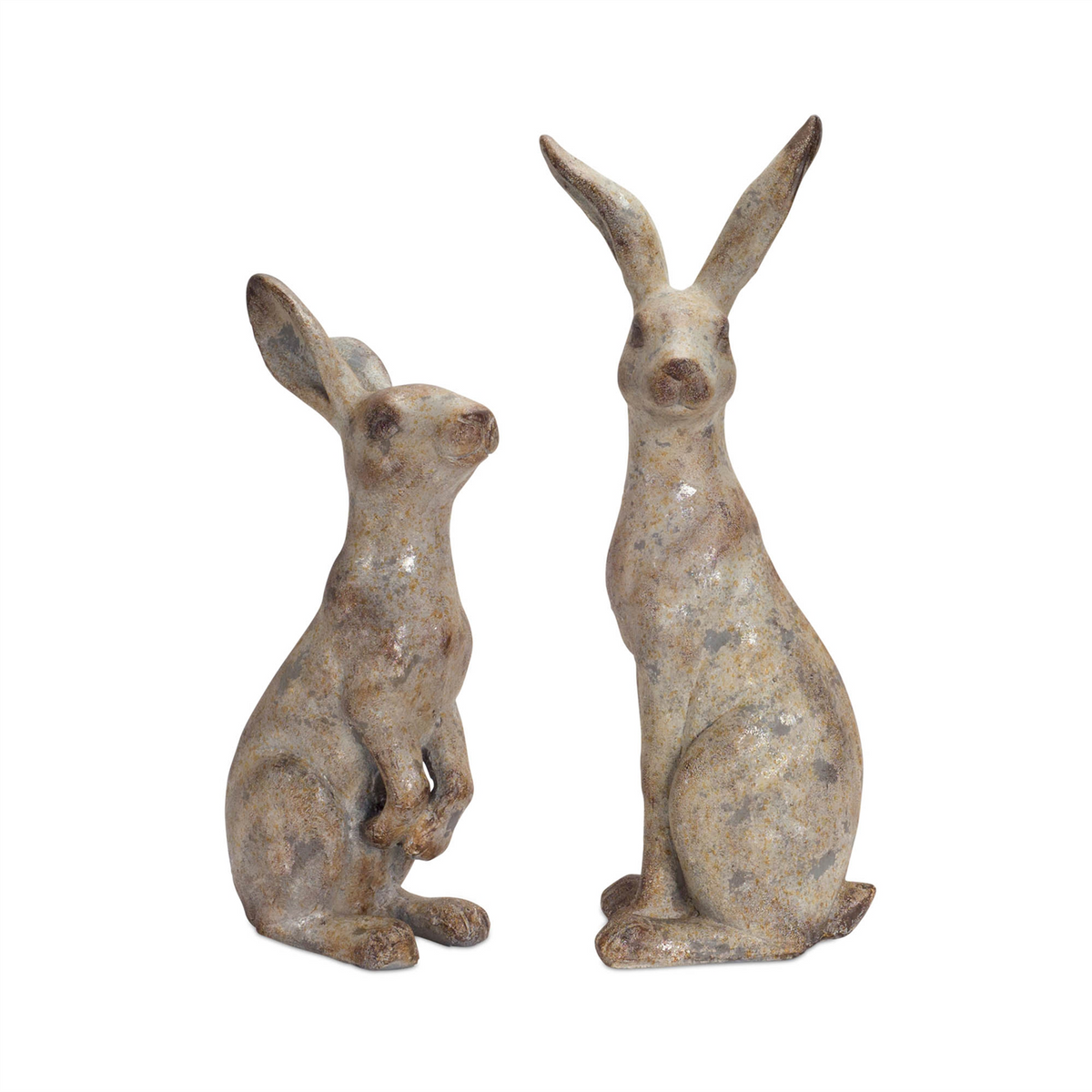 Weathered Stone Standing Garden Rabbit Figurine (Set of 2) -Ship Only
