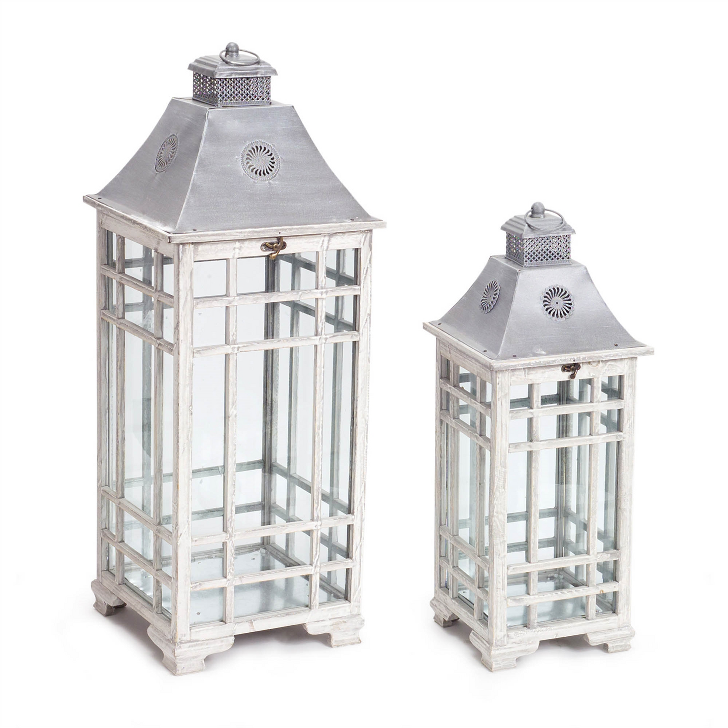 Traditional Farmhouse Lantern with Metal Lid (Set of 2) -Ship Only