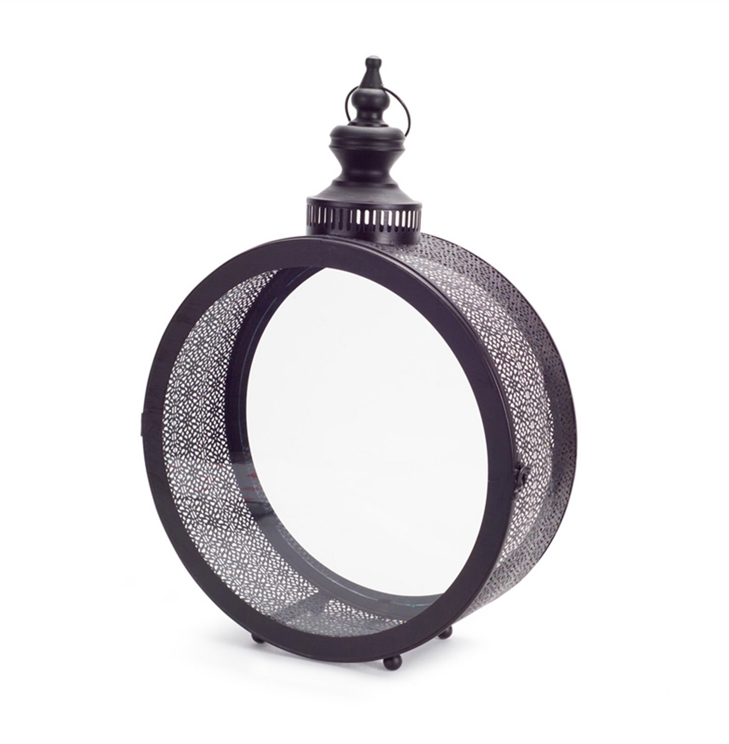 Black Ornate Metal Circle Lantern 22"D -Ship Only