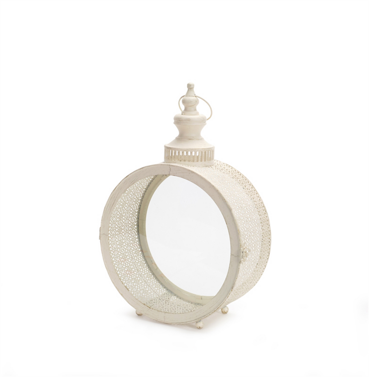 Ivory Ornate Metal Circle Lantern 17.5"D -Ship Only