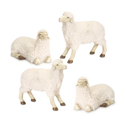 White Tabletop Sheep Figurine (Set of 4) -Ship Only