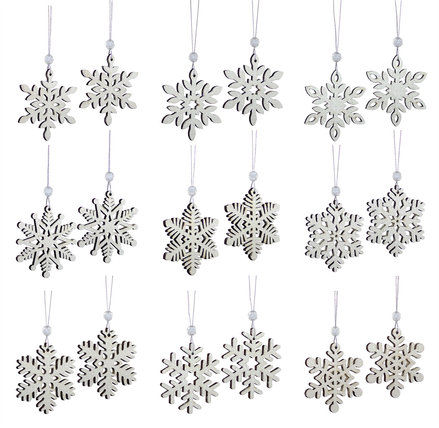 Wooden Mini Snowflake Ornament (Set of 18) -Ship Only