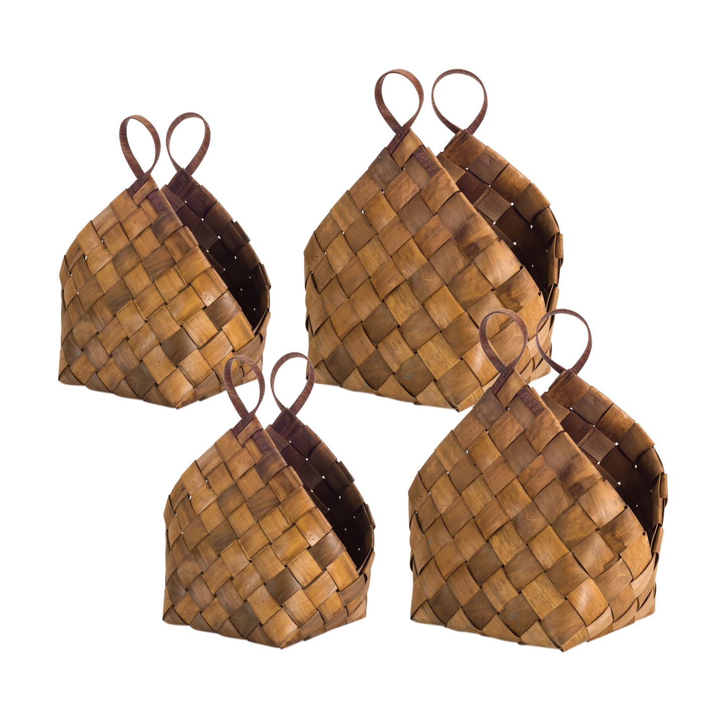 Woven Metasequoia Wood Basket with Handles (Set of 4) -Ship Only