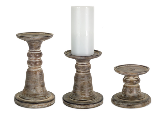 Candle Holder (Set of 3) 5"H, 7"H, 9.25"H Stone Powder/Resin -Ship Only