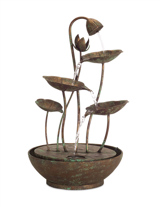 Rustic Metal Lotus Leaf Fountain 19.5"H -Ship Only
