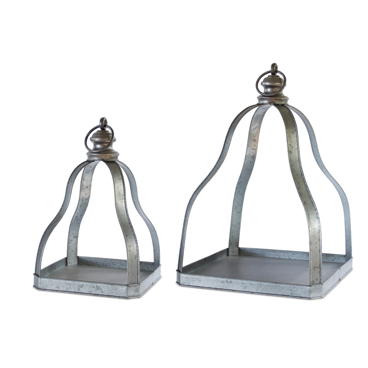 Galvanized Metal Lantern with Open Design (Set of 2) -Ship Only