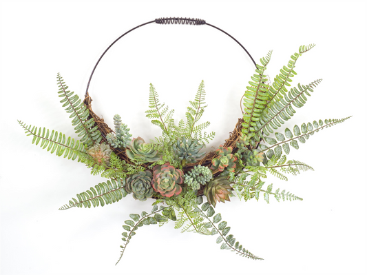 Fern and Succulent Wall Décor 24.5" x 19.25"H Plastic/Wire -Ship Only