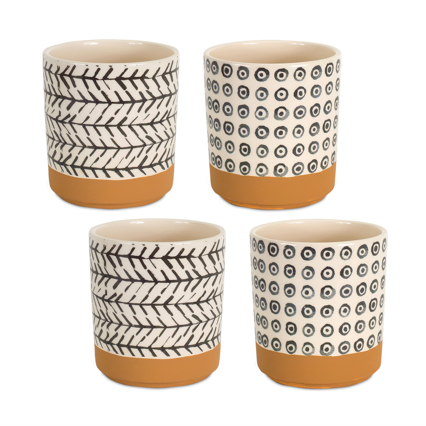 Geometric Patterned Pot with Terra Cotta Accent (Set of 4) -Ship Only