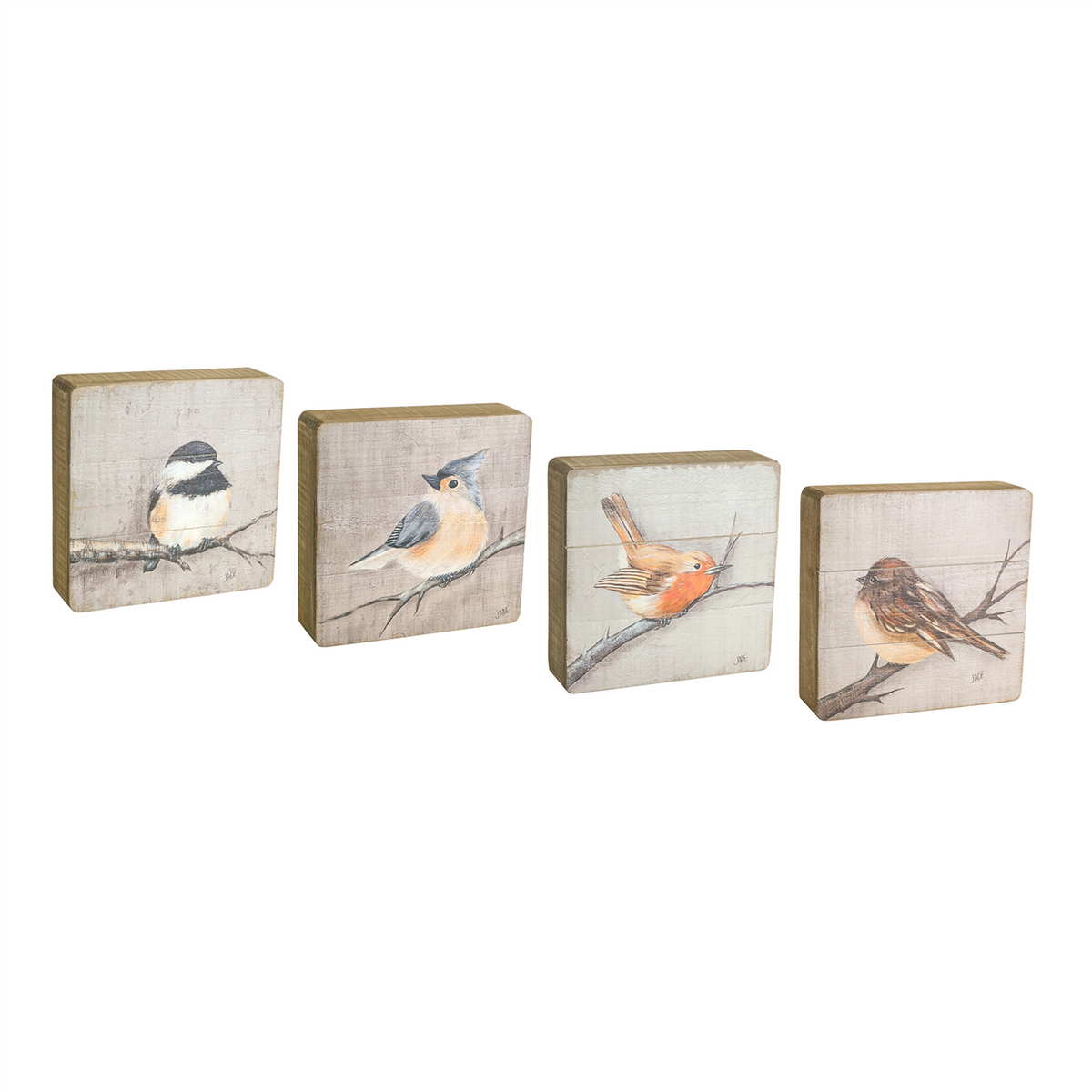 Rustic Wood Bird Plaque (Set of 4) -Ship Only