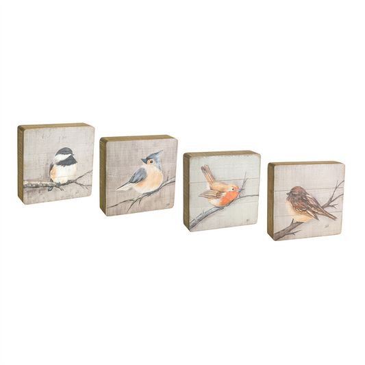 Rustic Wood Bird Plaque (Set of 4) -Ship Only